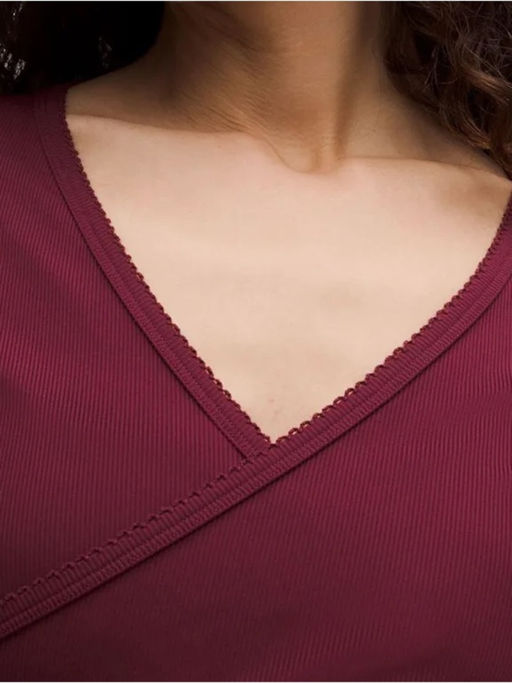 Lululemon Nulu Ribbed Wrap Front Long Sleeve Shirt with Heart Burgundy Bay